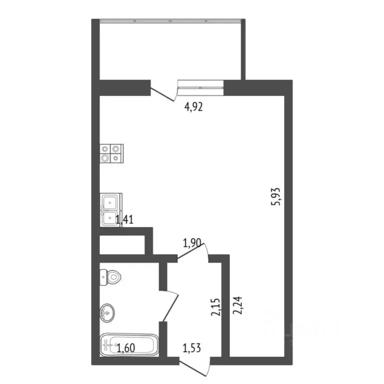 Студия Тюменская область, Тюмень ул. Беляева, 33к1 (27.7 м) - Фото 2