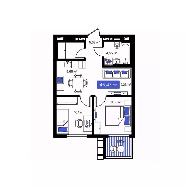 2-к кв. Приморский край, Владивосток Визионер жилой комплекс (45.47 м) - Фото 1