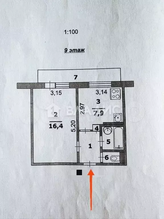 1-к. квартира, 32 м, 9/9 эт. - Фото 0