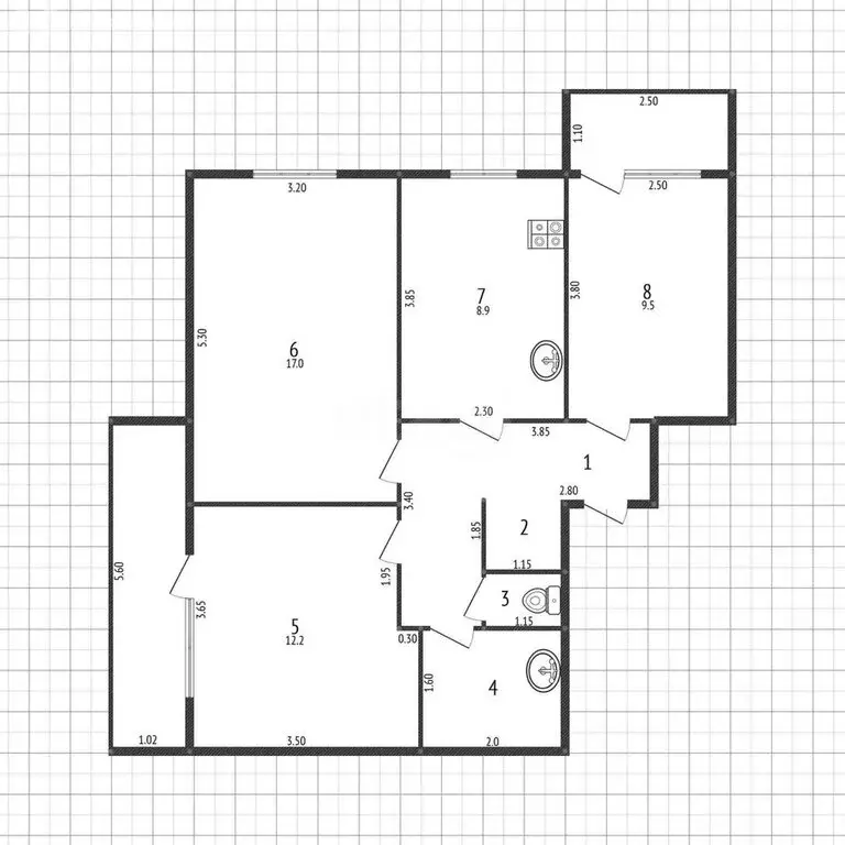 3-комнатная квартира: Шебекино, Харьковская улица, 55А (65 м) - Фото 1
