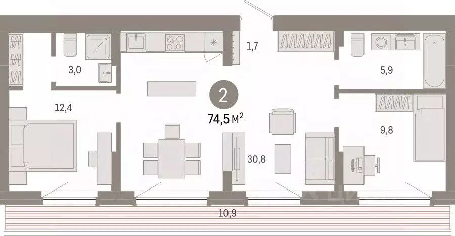 2-к кв. Новосибирская область, Новосибирск Лебедевский кв-л,  (74.5 м) - Фото 0