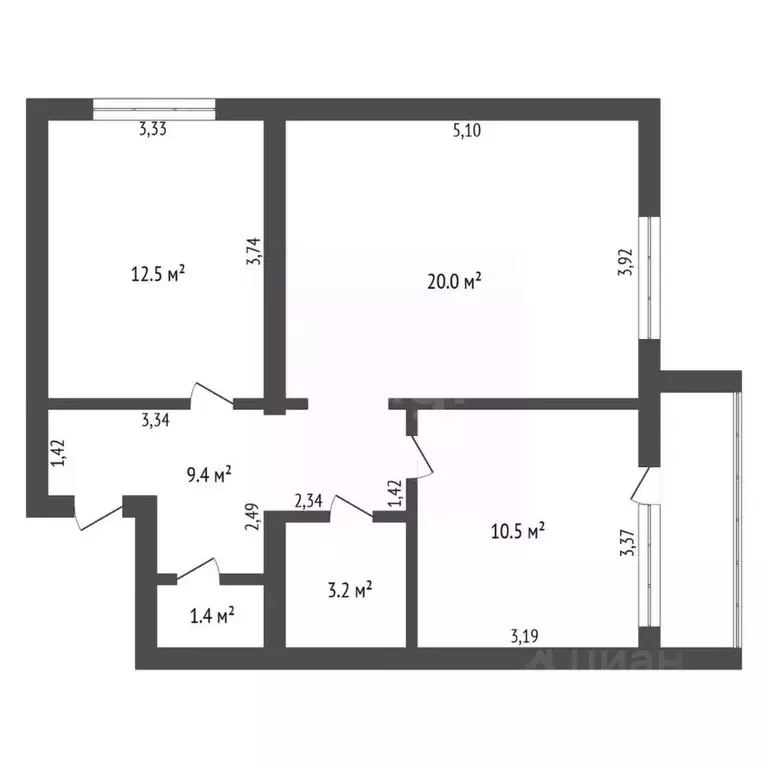 2-к кв. Амурская область, Благовещенск ул. Пушкина, 66 (59.5 м) - Фото 2