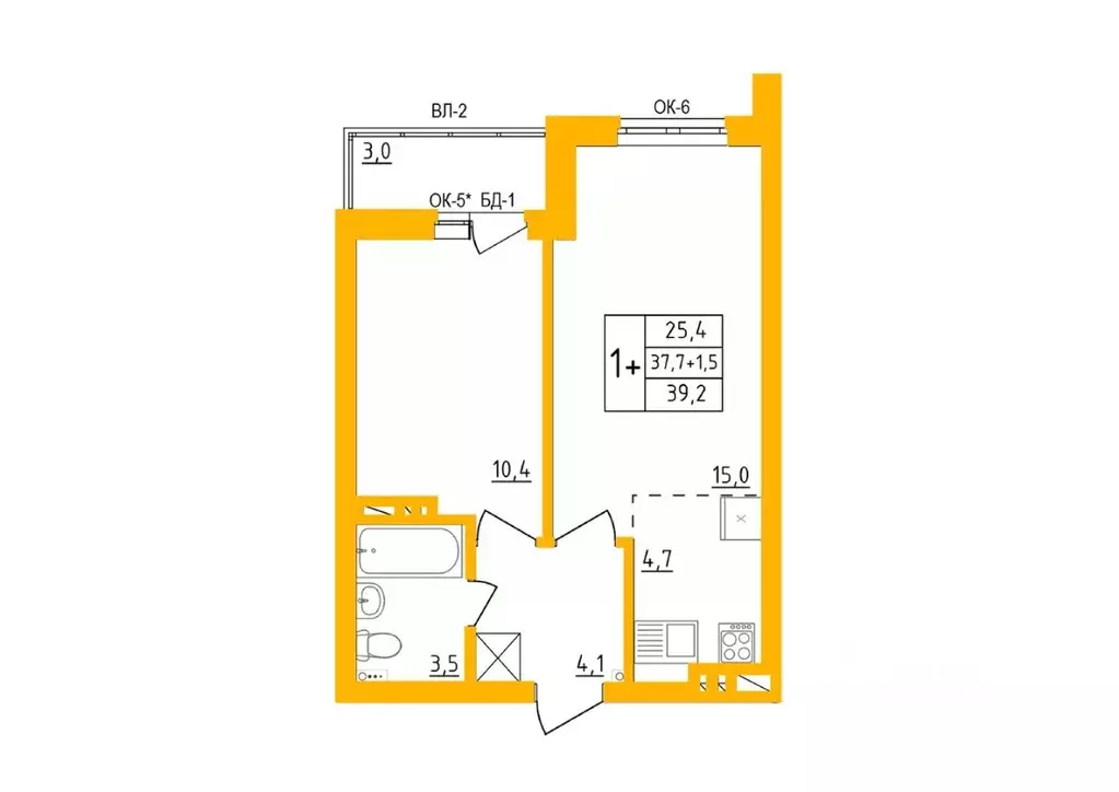 1-к кв. Башкортостан, Уфа Инорс-4Б мкр, Акварель жилой комплекс (39.0 ... - Фото 1