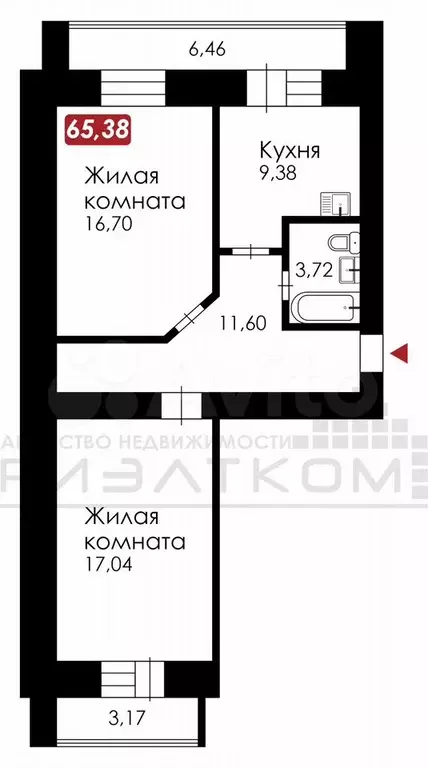 2-к. квартира, 65,4 м, 5/15 эт. - Фото 0