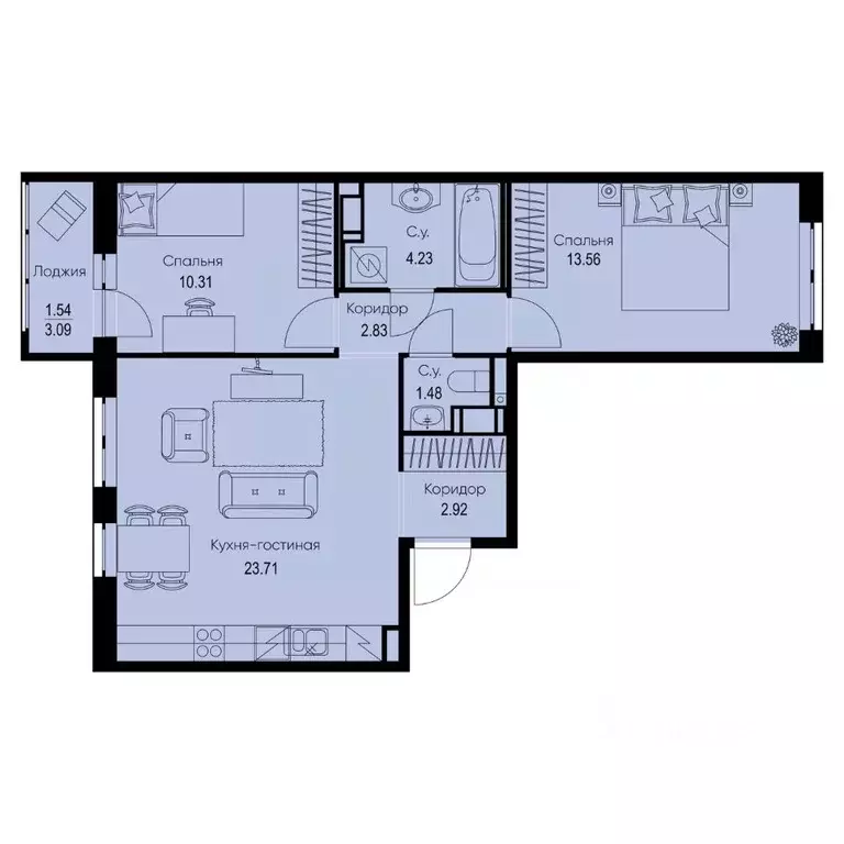 2-к кв. Ленинградская область, Всеволожский район, Заневское городское ... - Фото 1