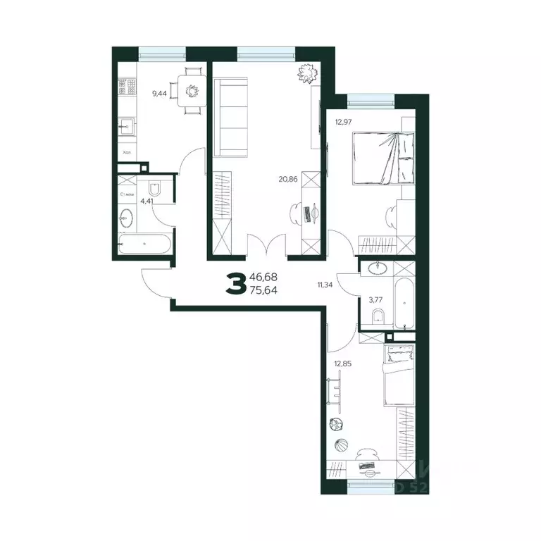 3-к кв. Московская область, Химки Сходня мкр, Первомайская ул., ... - Фото 1