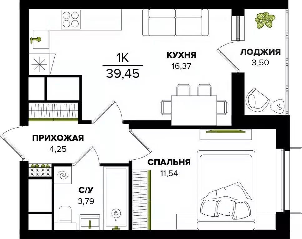 1-к кв. Тульская область, Тула  (39.45 м) - Фото 0