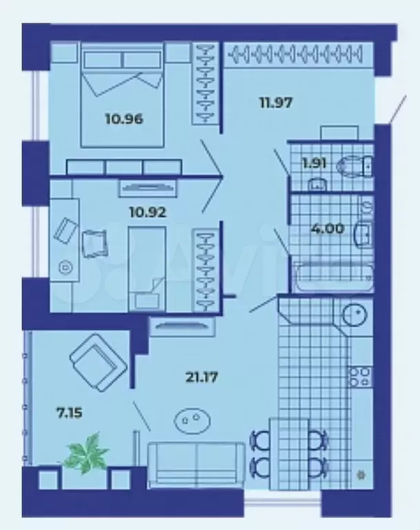 2-к. квартира, 67,1 м, 7/9 эт. - Фото 1