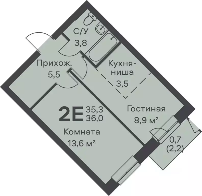 2-к кв. Пермский край, Пермь ул. Вильямса, 5А (36.0 м) - Фото 0