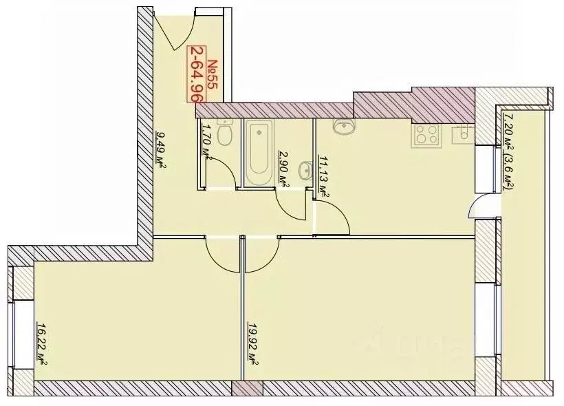 2-к кв. Ярославская область, Ярославский муниципальный округ, пос. ... - Фото 2