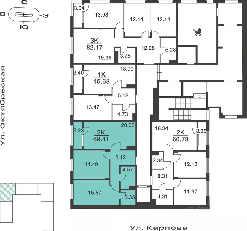 2-к кв. Тульская область, Тула ул. Карпова, 103А (69.41 м) - Фото 1