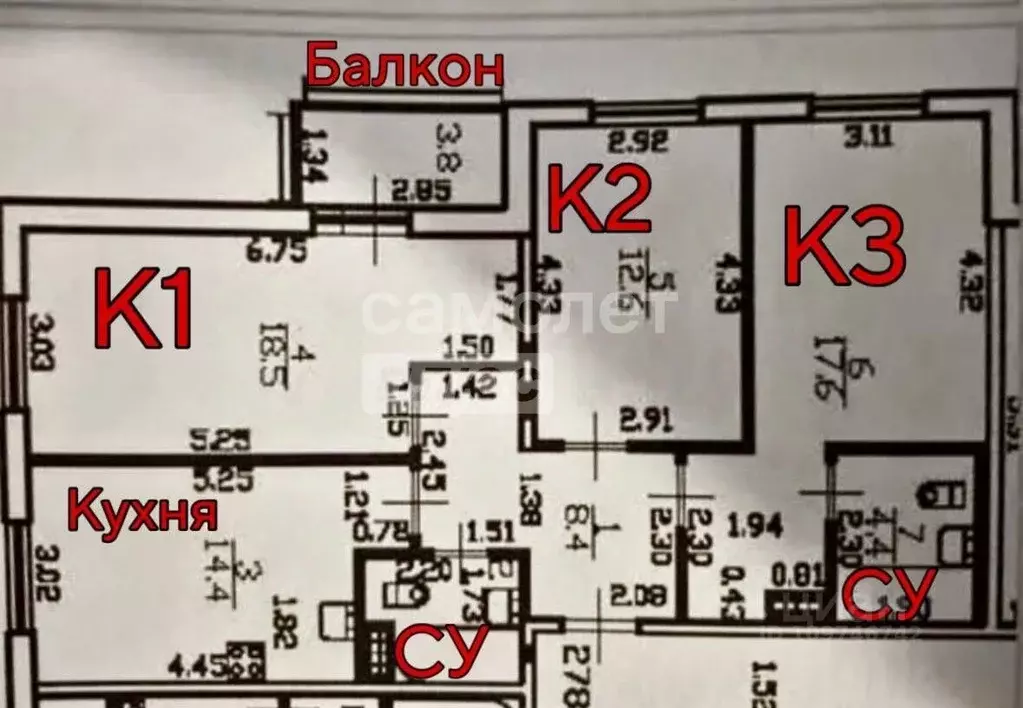 3-к кв. Ленинградская область, Всеволожский район, Заневское городское ... - Фото 2