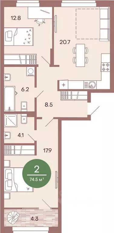 2-к кв. Пензенская область, Пенза ул. Измайлова, 38к3 (74.5 м) - Фото 0