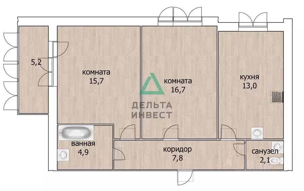 2-к кв. Башкортостан, Уфа бул. Баландина, 9/1 (60.2 м) - Фото 2