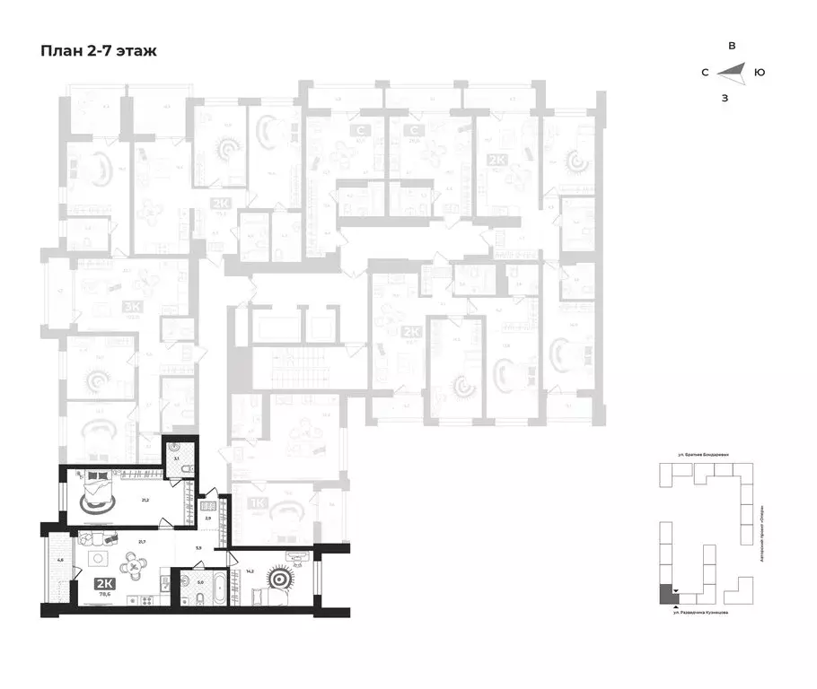 2-комнатная квартира: Тюмень, улица Разведчика Кузнецова, 16 (78.2 м) - Фото 2