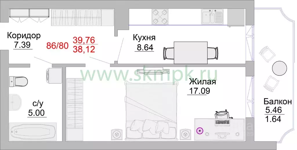 1-к кв. Калининградская область, Пионерский Портовая ул., 5 (44.7 м) - Фото 0