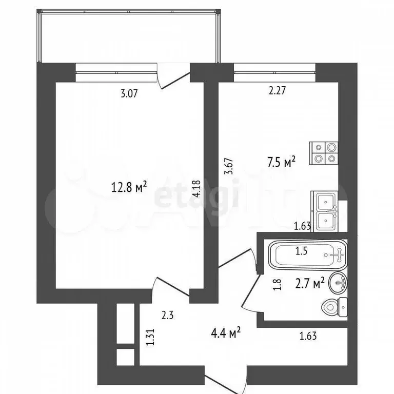 1-к. квартира, 28 м, 5/5 эт. - Фото 0