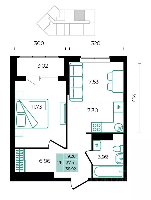 2-к кв. Адыгея, Майкопский район, пос. Тульский  (38.92 м) - Фото 1
