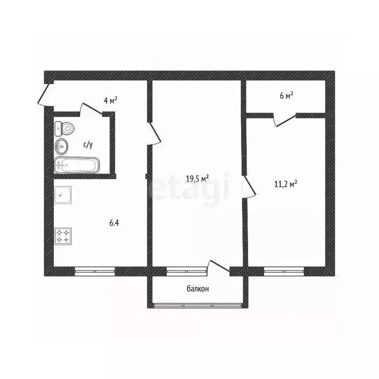 2-к кв. Санкт-Петербург Брюсовская ул., 24 (45.8 м) - Фото 1