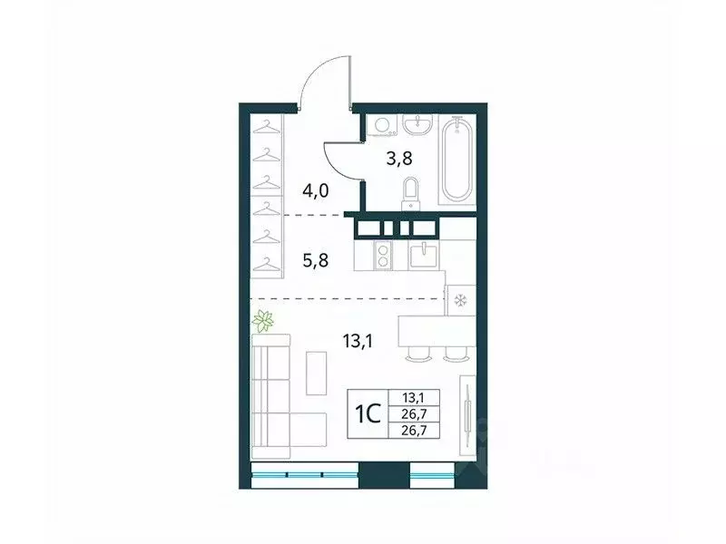 Студия Забайкальский край, Чита Хороший мкр, 15 (26.7 м) - Фото 0