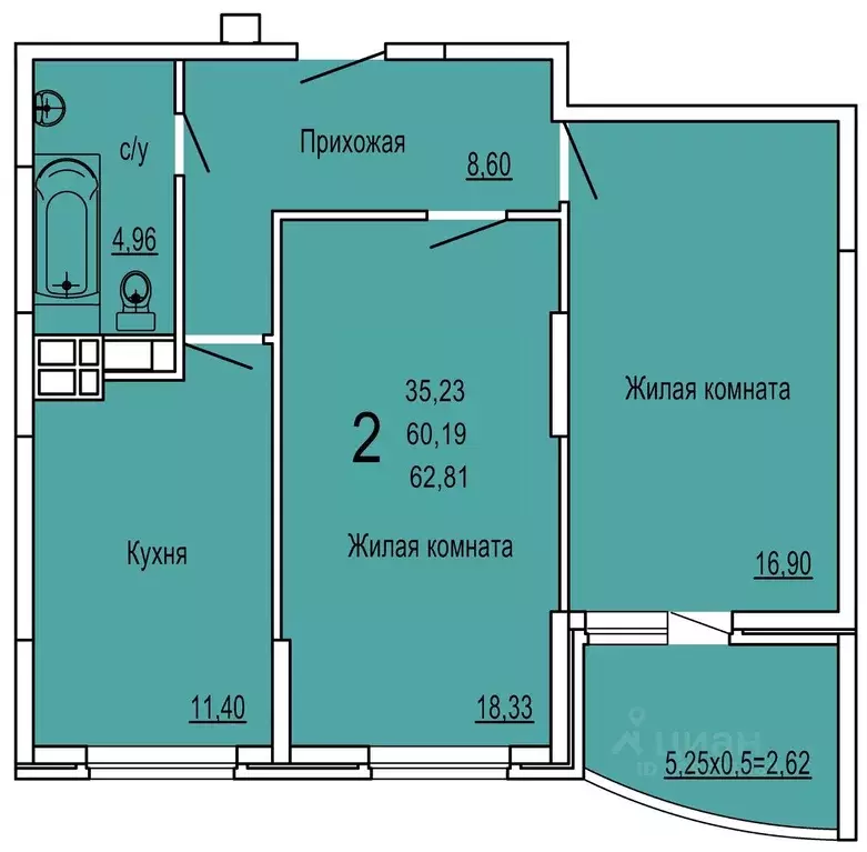 2-к кв. Краснодарский край, Краснодар ул. Командорская, 15/1 (63.42 м) - Фото 0