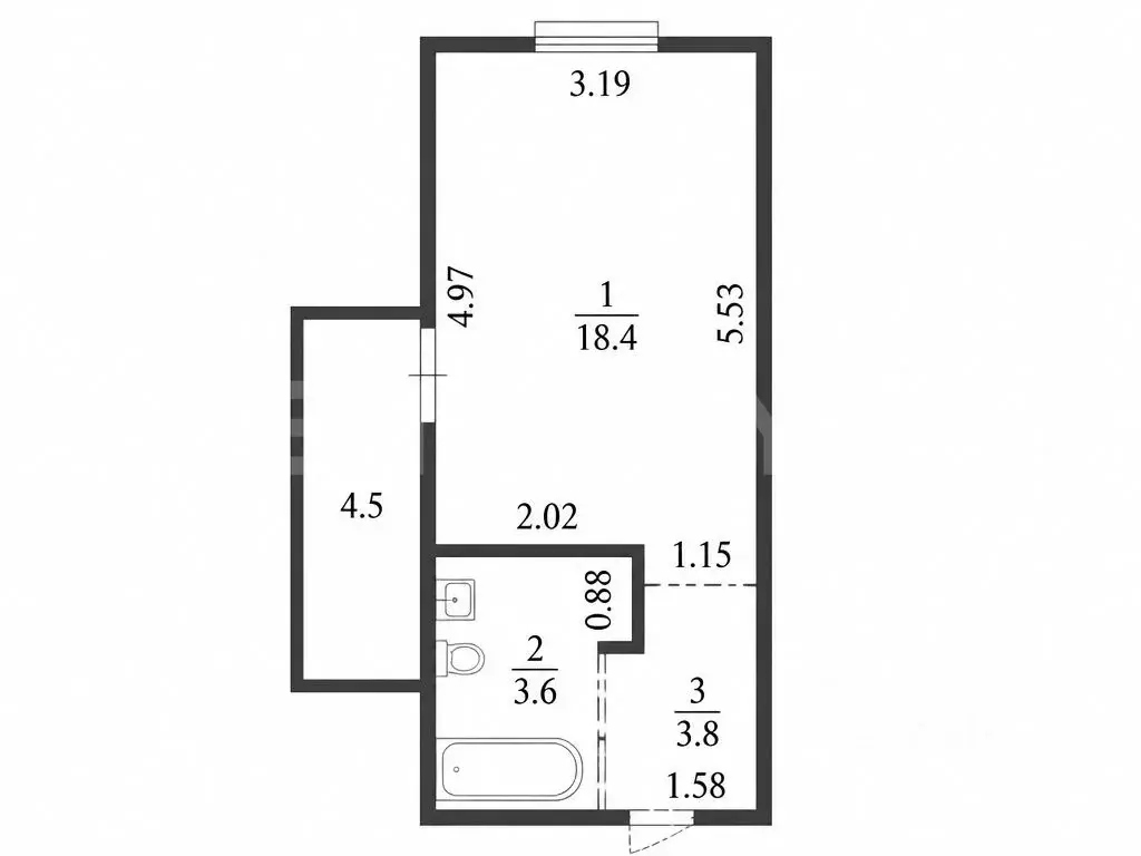 Студия Санкт-Петербург ул. Среднерогатская, 16к4 (27.0 м) - Фото 2