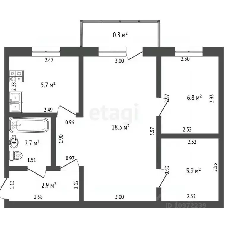 2-к кв. Башкортостан, Стерлитамак просп. Ленина, 44 (42.5 м) - Фото 1