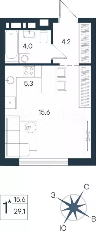 Квартира-студия, 29,1 м, 7/15 эт. - Фото 0