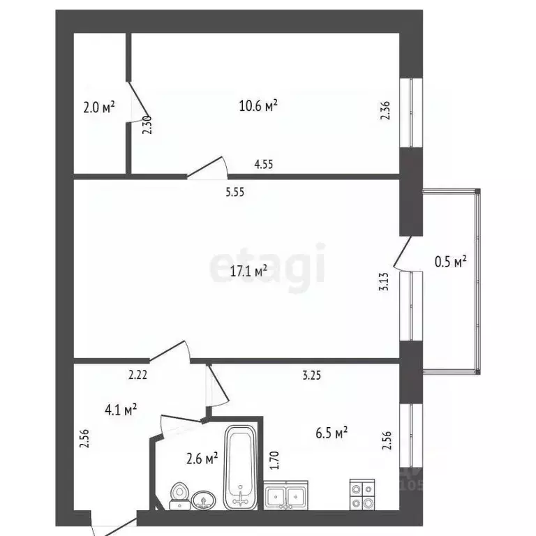 2-к кв. Крым, Феодосия ул. Вити Коробкова, 3 (43.5 м) - Фото 1