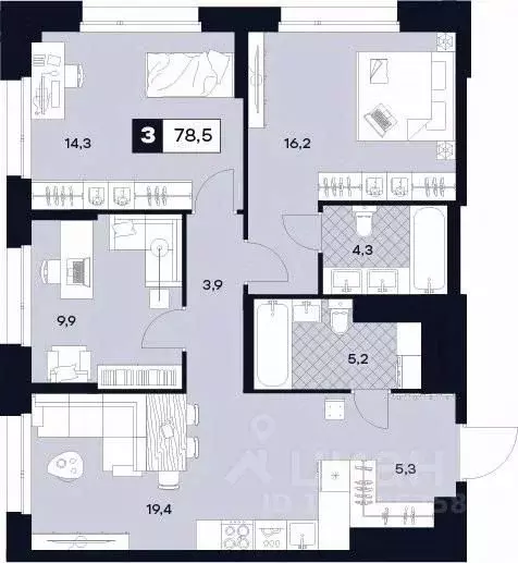 3-к кв. Москва Лодочная ул., 27К2 (78.5 м) - Фото 0