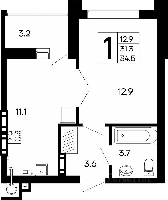 1-к кв. Крым, Феодосия Утесов жилой комплекс (34.9 м) - Фото 1