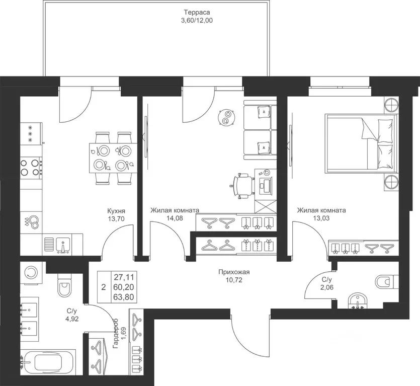 2-к кв. Татарстан, Лаишевский район, Столбищенское с/пос, с. Усады ул. ... - Фото 1