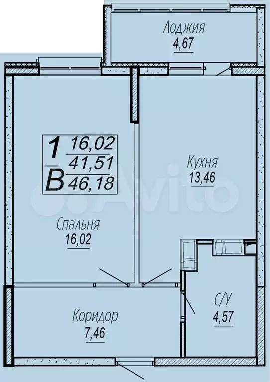 1-к. квартира, 46,2 м, 6/16 эт. - Фото 0