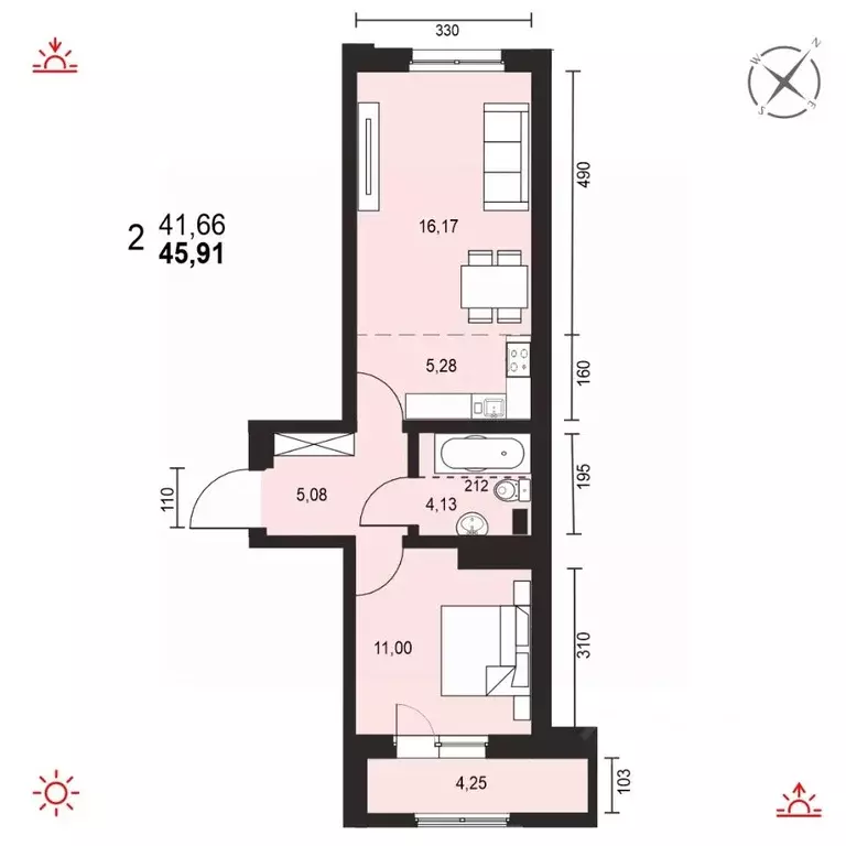 2-к кв. Иркутская область, Иркутск ул. Березовая Роща, 13Б (45.91 м) - Фото 0