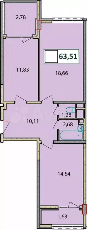 3-к. квартира, 63,5 м, 6/9 эт. - Фото 1