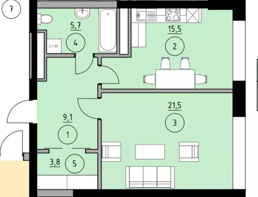 1-к кв. Чеченская республика, Грозный ул. Хамзата У. Орзамиева, 45А ... - Фото 2
