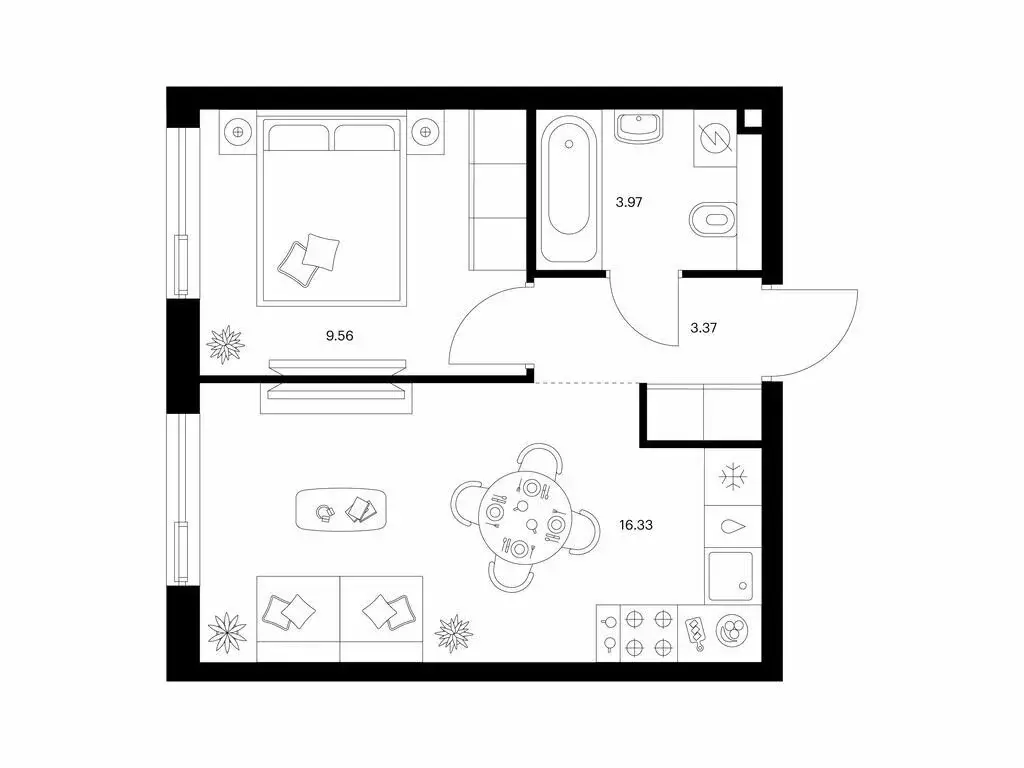 1-комнатная квартира: Казань, ЖК Таулар (33.23 м) - Фото 1