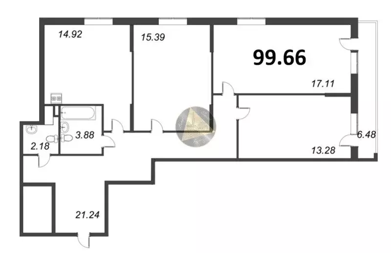 3-комнатная квартира: Санкт-Петербург, улица Чирикова, 5 (99.66 м) - Фото 1