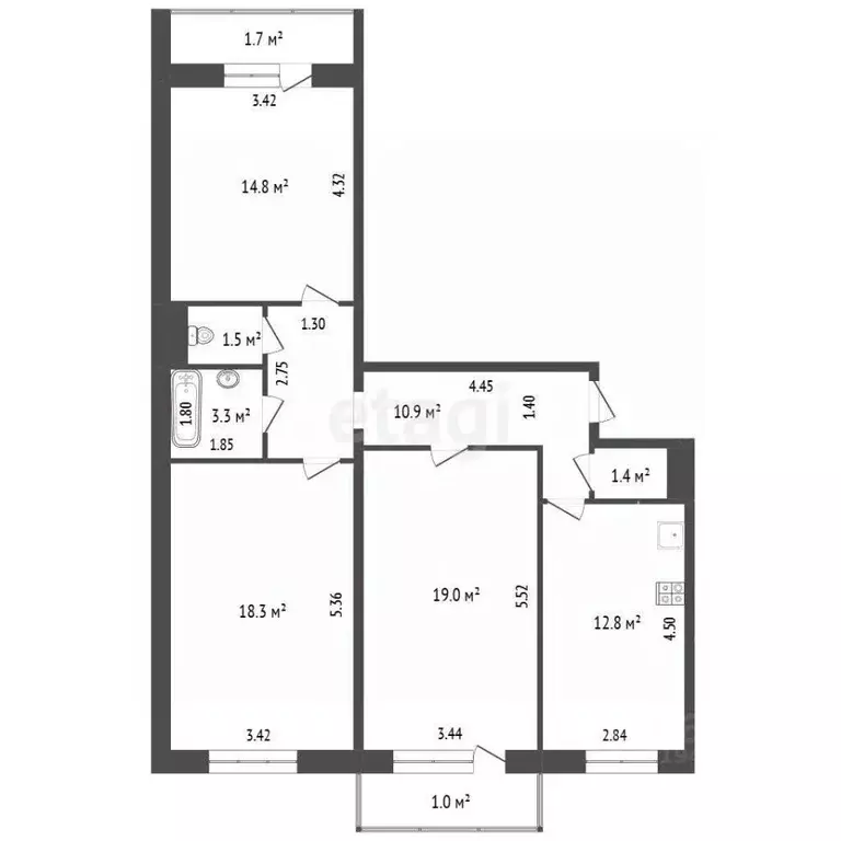 3-к кв. Мордовия, Саранск просп. 50 лет Октября, 58 (82.0 м) - Фото 2
