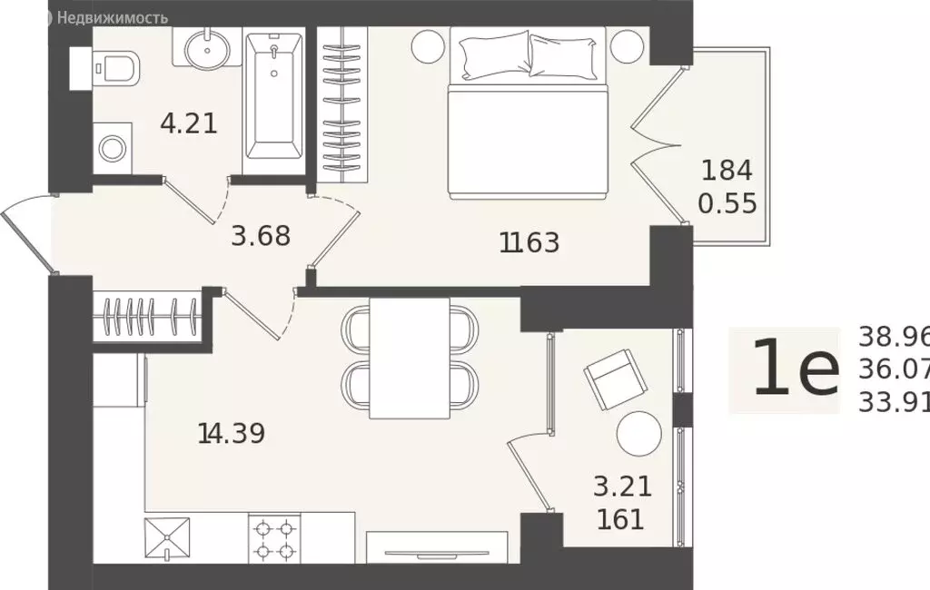 Квартира-студия: Калининградская область, Пионерский (36.07 м) - Фото 1