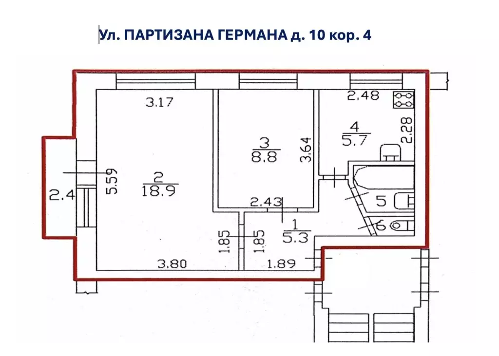 2-к кв. Санкт-Петербург ул. Партизана Германа, 10К4 (41.7 м) - Фото 1