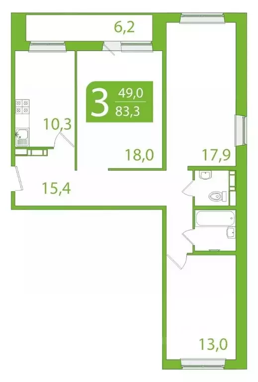 3-к кв. Томская область, Томск ул. Пришвина, 46 (80.15 м) - Фото 0