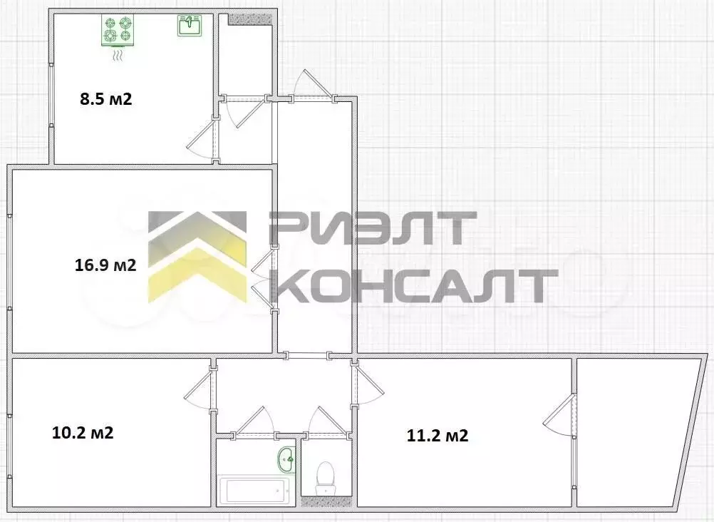 3-к. квартира, 63 м, 4/9 эт. - Фото 0