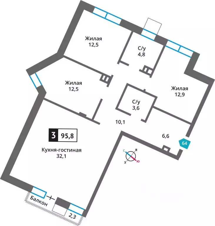 3-к кв. Московская область, Красногорск городской округ, д. Марьино ... - Фото 1