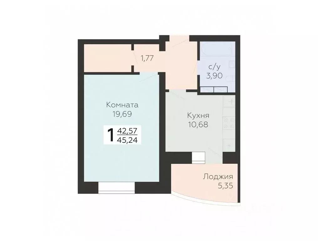 1-к кв. Орловская область, Орел ул. Панчука, 83Б (45.24 м) - Фото 0