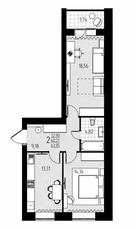 2-комнатная квартира: Энгельс, Полтавская улица, 6А (63.95 м) - Фото 2