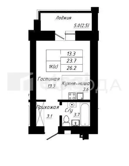 1-комнатная квартира: Барнаул, Павловский тракт, 196Ак2 (26.2 м) - Фото 1