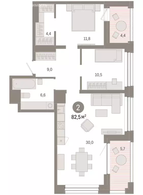 2-комнатная квартира: Тюмень, улица Муравленко, 9/2 (82.52 м) - Фото 1