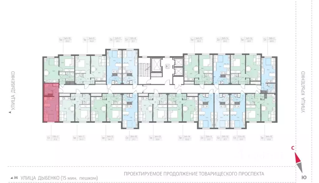 Студия Санкт-Петербург Товарищеский просп., 38Б (21.5 м) - Фото 1