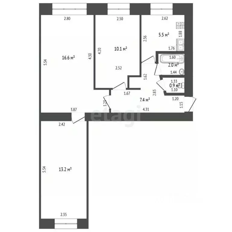 3-к кв. Башкортостан, Стерлитамак ул. Шаймуратова, 15 (55.7 м) - Фото 2